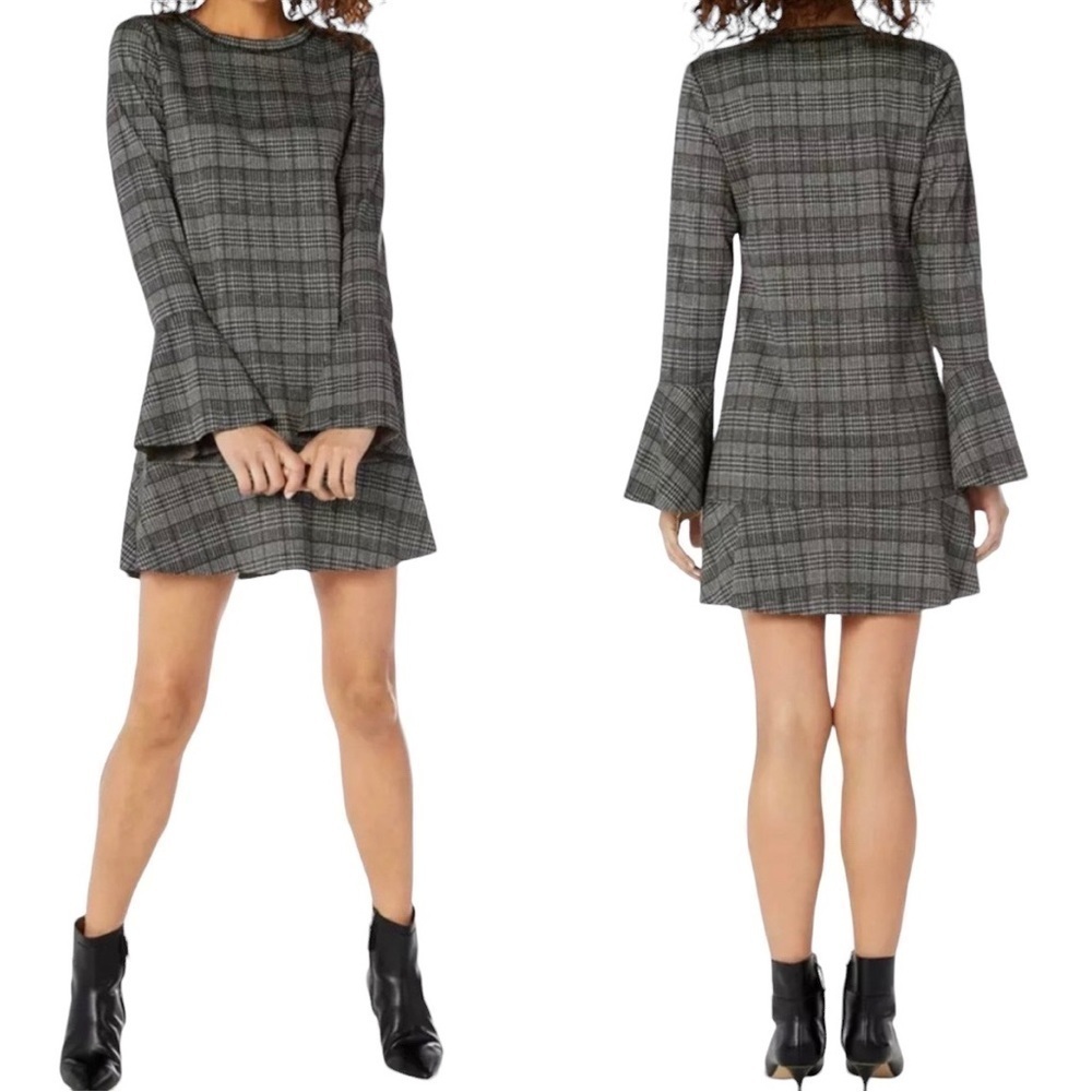 Michael Stars Glen Plaid Dress w/ Flouncy Drop Waist & Bell Sleeves Sz. XS